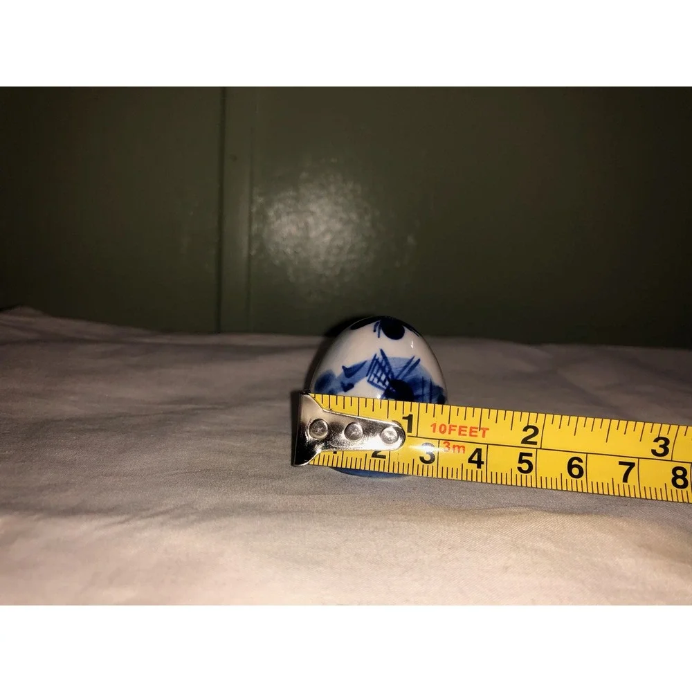 Delft Blue Ceramic Egg Salt and Pepper Shakers Windmill Floral Blue White 2in